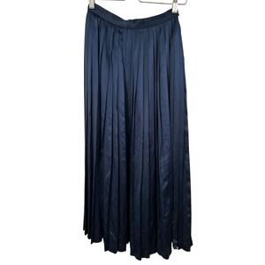 Vintage 1980s Linda Allard for Ellen Tracy Silk Pleated Maxi Skirt – Navy, Sz 6